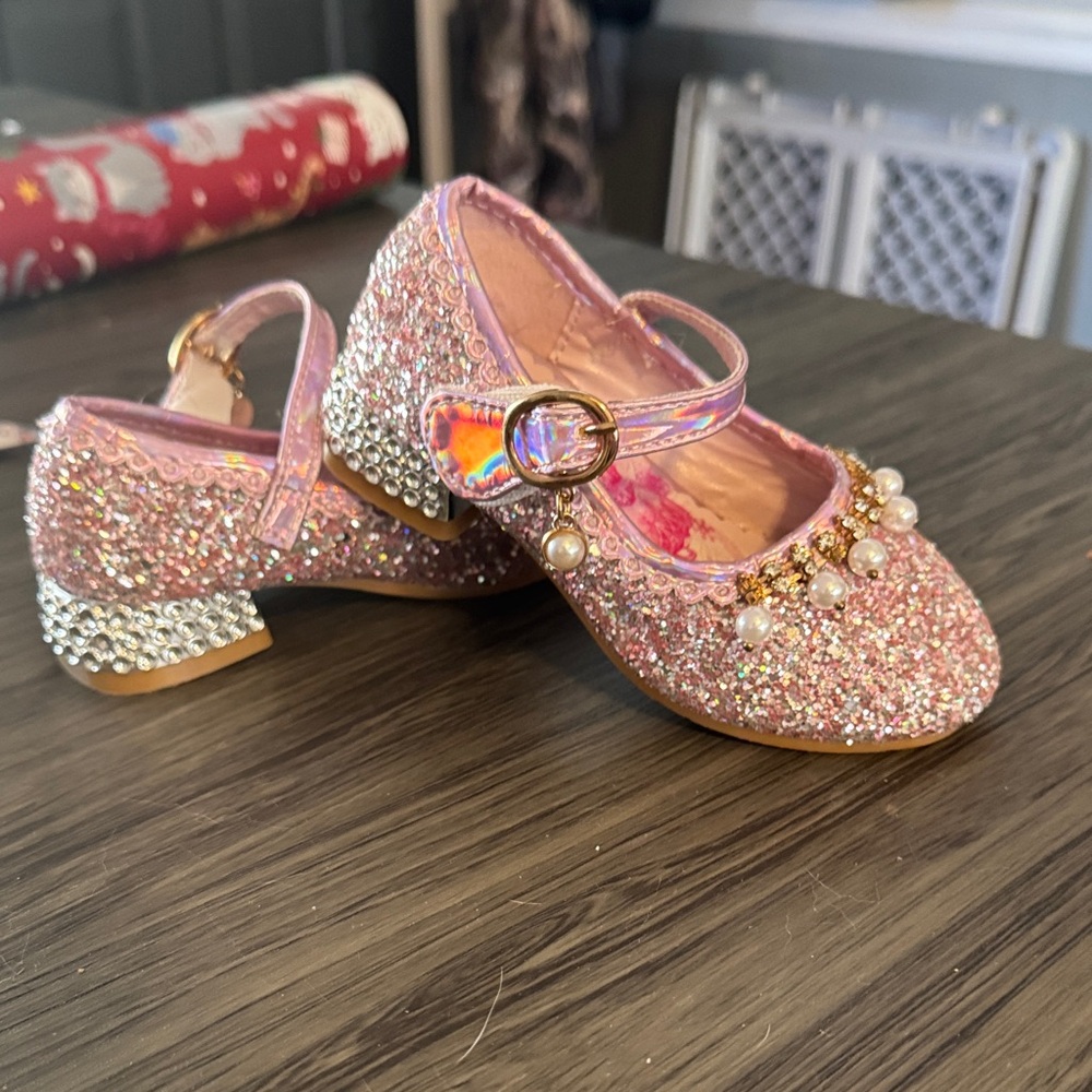 Sparkly Pink Kids Shoes with Pearls